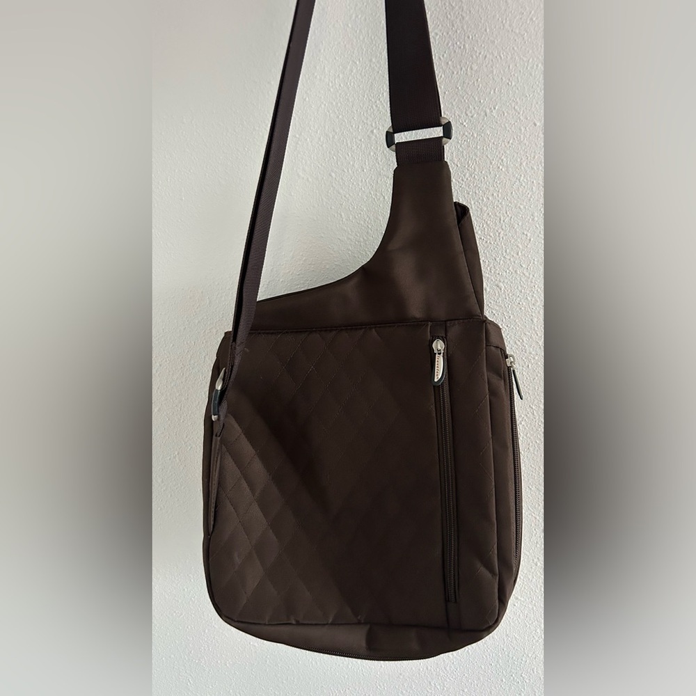 Travelon Dark Brown Men's Crossbody Messenger Bag - Picture 6 of 6